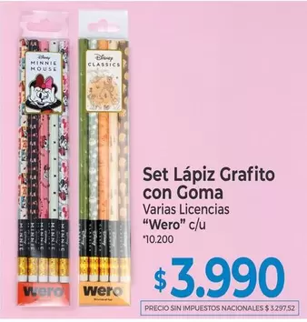 Minnie Mouse - Set Lápiz Grafito con Goma