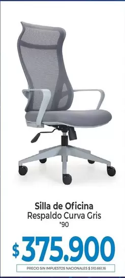 Silla de Oficina Respaldo Curva Gris