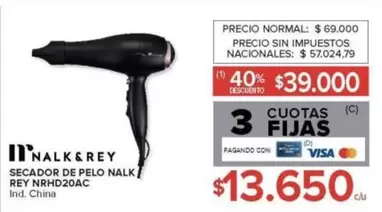 SECADOR DE PELO REY NRHD20AC
