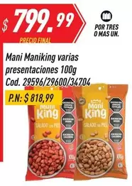 King - Mani varias presentaciones 100g Cod. 29596/29600/34704