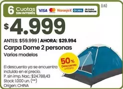 Origen - Carpa Dome 2 personas