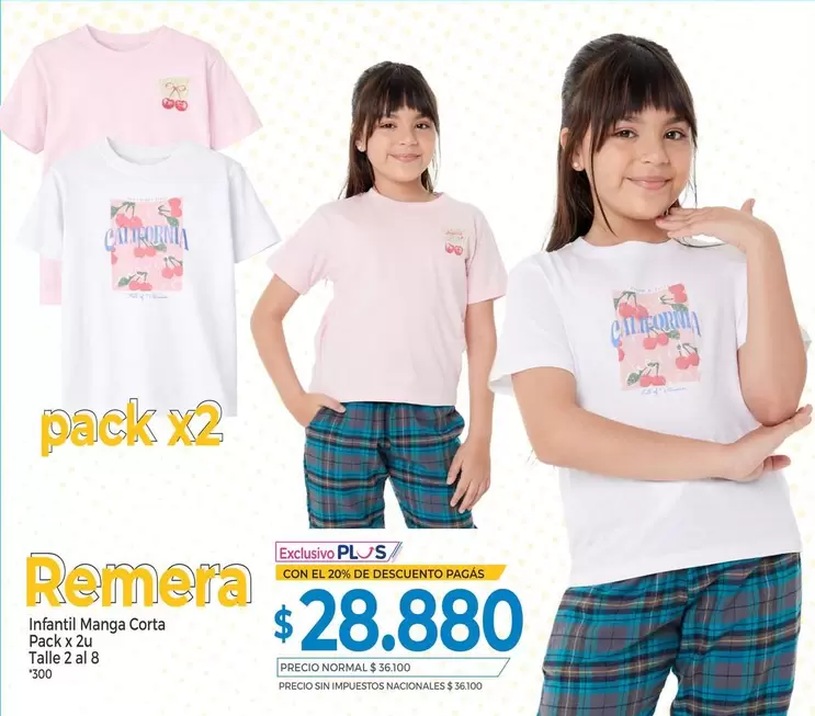 California - Remera Infantil Manga Corta Pack x 2u Talle 2 al 8