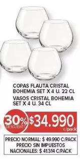 Cristal - COPAS FLAUTA CRISTAL BOHEMIA SET X 4 U. 22 CL, VASOS CRISTAL BOHEMIA SET X 4 U. 34 CL