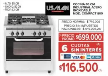 COCINA 80 CM INDUSTRIAL ACERO INOXIDABLE MOD. COMPACT 800