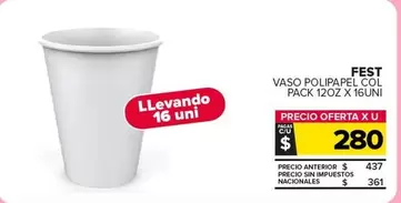 X$ - VASO POLIPAPEL COL PACK 12OZ X 16UNI