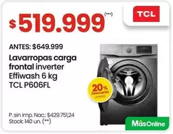 TCL - carga frontal inverter Effiwash 6 kg P606FL