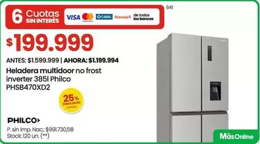 Philco - Heladera multidoor no frost inverter 385l PHSB470XD2