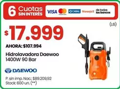 Daewoo - Hidrolavadora 1400W 90 Bar