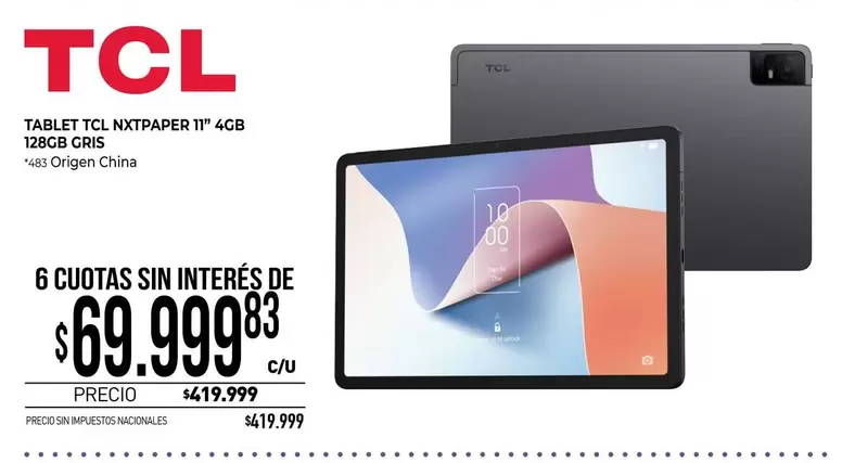 TCL - TABLET NXTPAPER 11" 4GB 128GB GRIS