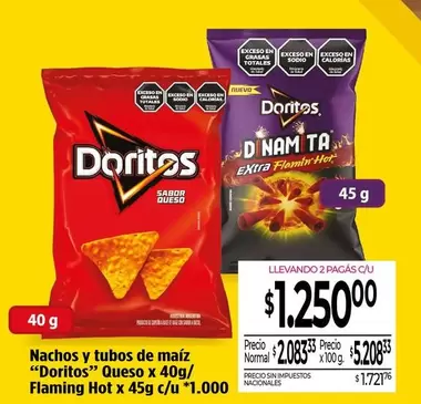 Doritos - Nachos y tubos de maíz Queso x 40g/ Flaming Hot x 45g
