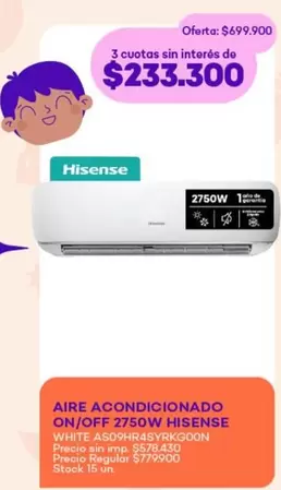 Hisense - AIRE ACONDICIONADO ON/OFF 2750W