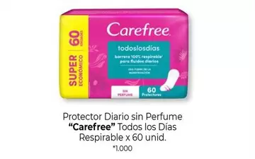 Carefree - Protector Diario sin Perfume Todos los Días Respirable x 60 unid.