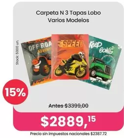 Off - Carpeta N 3 Tapas Lobo Varios Modelos