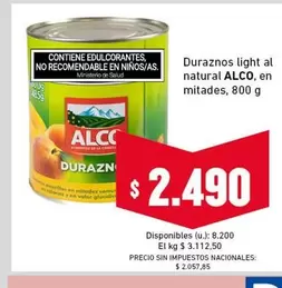 Alco - Duraznos light al natural
