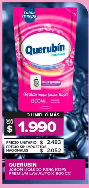 Querubin - JABON LIQUIDO PARA ROPA PREMIUM LAV AUTO X 800 CC