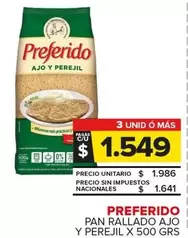 Preferido - PAN RALLADO AJO Y PEREJIL X 500 GRS