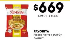 Favorita - Fideos Hierro x 500 Gr. Cod:22077_