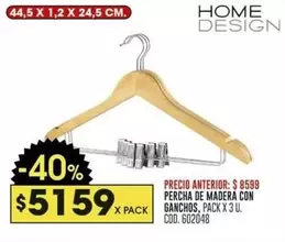 X$ - PERCHA DE MADERA CON GANCHOS