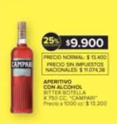 Campari - APERITIVO CON ALCOHOL BITTER BOTELLA X 750 CC
