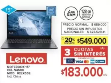 Lenovo - NOTEBOOK 15" CEL N4500 MOD. 82LX00E