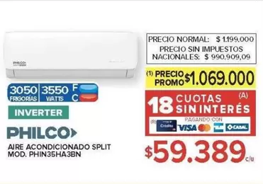 Philco - AIRE ACONDICIONADO SPLIT MOD. PHIN35HA3BN
