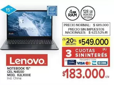 Lenovo - NOTEBOOK 15" CEL N4500