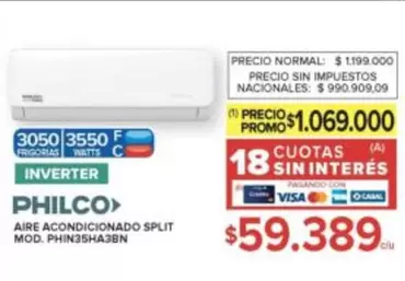 Philco - AIRE ACONDICIONADO SPLIT MOD. PHIN35HA3BN