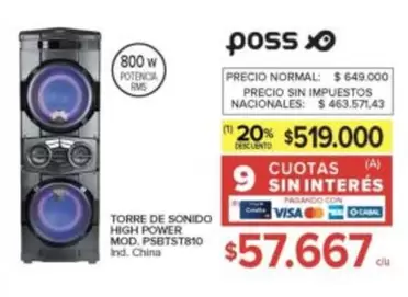 Poss - TORRE DE SONIDO HIGH POWER MOD. PSBTST810