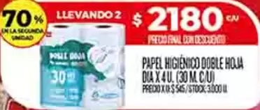 Dia - PAPEL HIGIENICO DOBLE HOJA DIA X 4U.