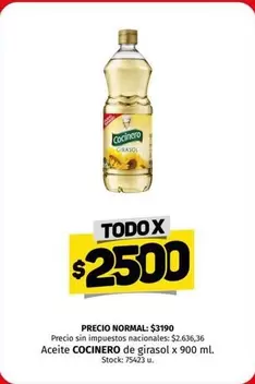 Cocinero - Aceite de girasol x 900 ml