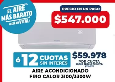 Vital - AIRE ACONDICIONADO FRIO CALOR 3100/3300W
