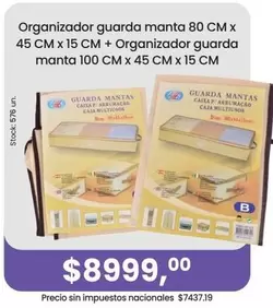 X$ - Organizador guarda manta 80 CM x 45 CM X 15 CM + Organizador guarda manta 100 CM x 45 CM x 15 CM