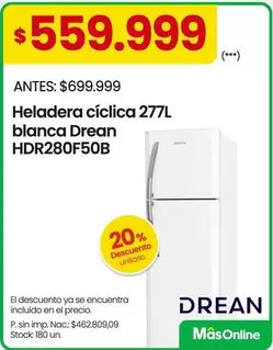Drean - Heladera cíclica 277L blanca HDR280F50B