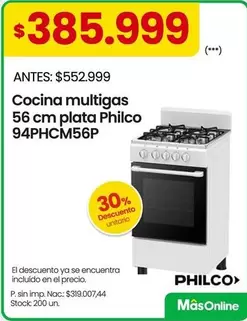 Philco - Cocina multigas 56 cm plata  94PHCM56P