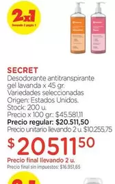 X$ - Desodorante antitranspirante gel lavanda x 45 gr.