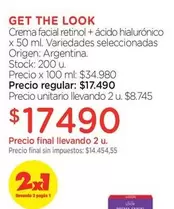 Look - Crema facial retinol + ácido hialurónico