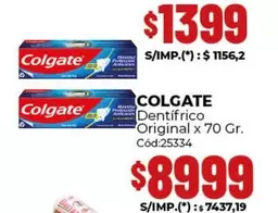 Colgate - Dentífrico Original x 70 Gr. Cód:25334