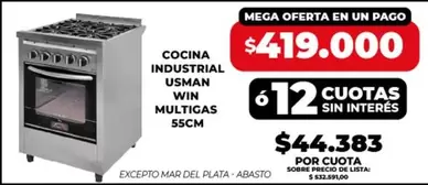 Mar del Plata - COCINA INDUSTRIAL WIN MULTIGAS 55CM