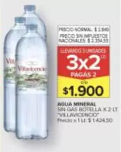 Villavicencio - AGUA MINERAL SIN GAS BOTELLA X2 LT