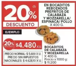 X$ - BOCADITOS REBOZADOS PREFRITOS DE CALABAZA Y MOZZARELLA/ ESPINACA/POLLO