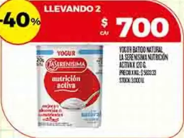 YOGUR BATIDO NATURAL LA SERENISIMA NUTRICIÓN ACTIVAX