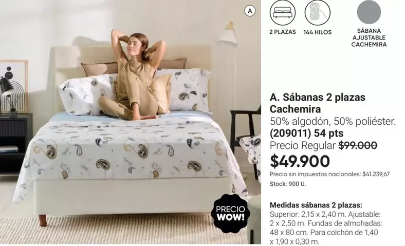 X$ - Sábanas 2 plazas Cachemira