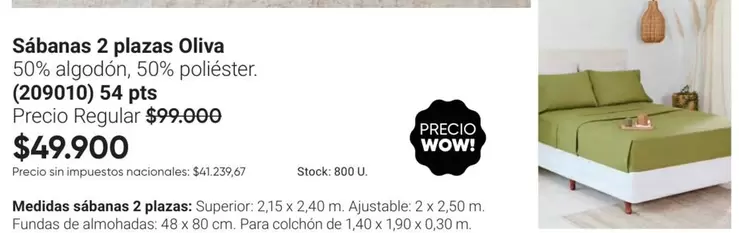 X$ - Sábanas 2 plazas Oliva (209010)