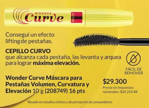 Avon - Wonder Curve Máscara para Pestañas Volumen, Curvatura y Elevación 10 g (208749) 16 pts