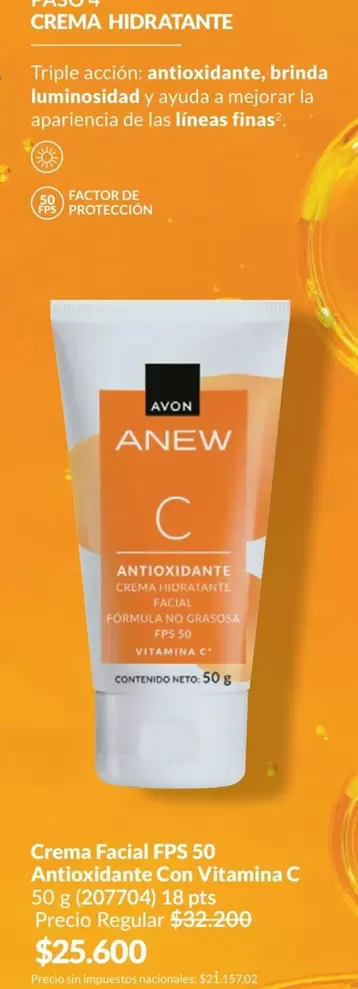 Avon - Crema Facial FPS 50 Antioxidante Con Vitamina C