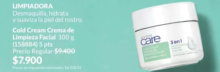 Avon - Cold Cream Crema de Limpieza Facial 100 g (158884)