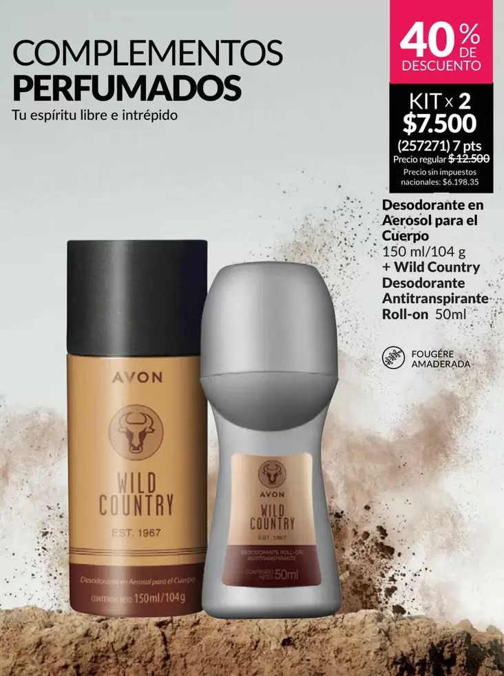 Avon - Desodorante en Aerosol para el Cuerpo + Wild Country Desodorante Antitranspirante Roll-on