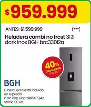 BGH - Heladera combi no frost 3121 dark inox brc330i2a
