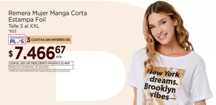York - Remera Mujer Manga Corta Estampa Foil