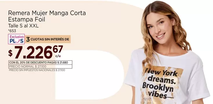 York - Remera Mujer Manga Corta Estampa Foil